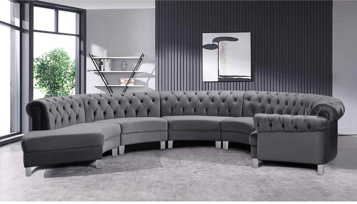 The Range | Simply Eleganza Lynda Chesterfield Large Sofa Velour Fabric with Buttons - Grey Simply Eleganza Lynda Chesterfield Large Sofa Velour Fabric with Buttons - Grey