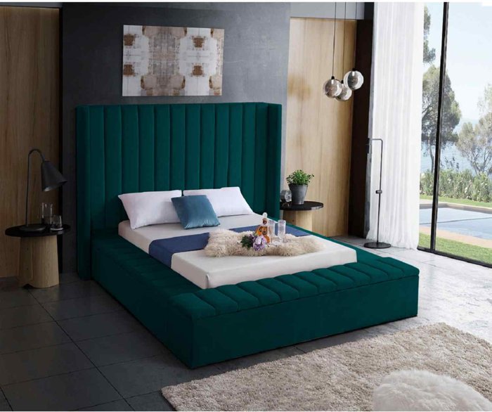 The Range | Kensington Bed Super King Plush Velvet Green Kensington Bed Super King Plush Velvet Green
