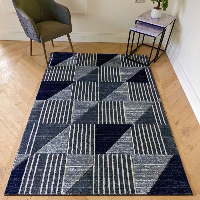 The Range | The Rug Wholesaler Navy Blue Geometric Area Rug - Boston - Blue / 4kg / 170cm The Rug Wholesaler Navy Blue Geometric Area Rug - Boston - Blue / 4kg / 170cm