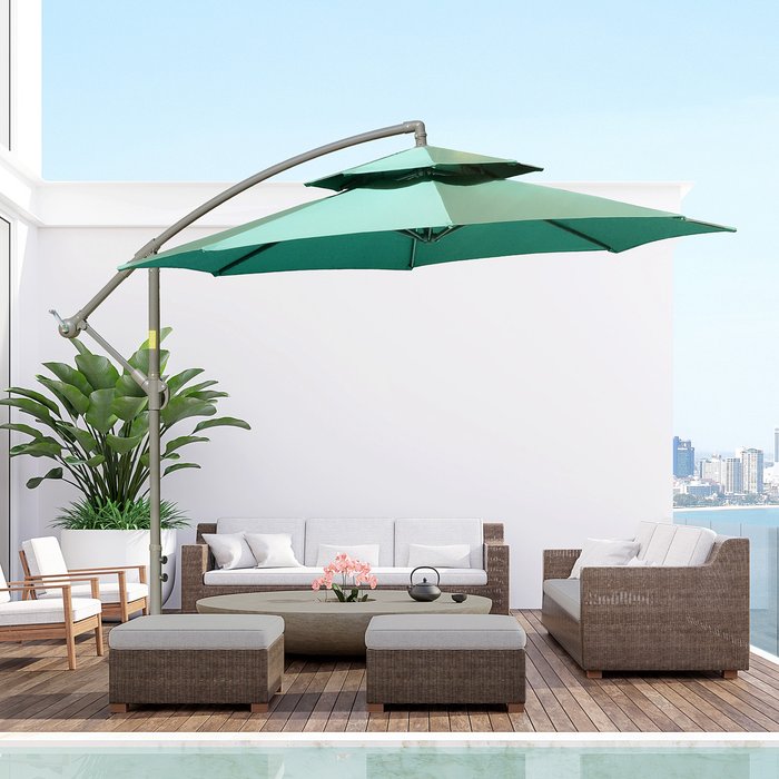 The Range | Outsunny Outsunny 2.7M Cantilever Banana Parasol Outdoor Sun Shade With Crank - Green Outsunny Outsunny 2.7M Cantilever Banana Parasol Outdoor Sun Shade With Crank - Green