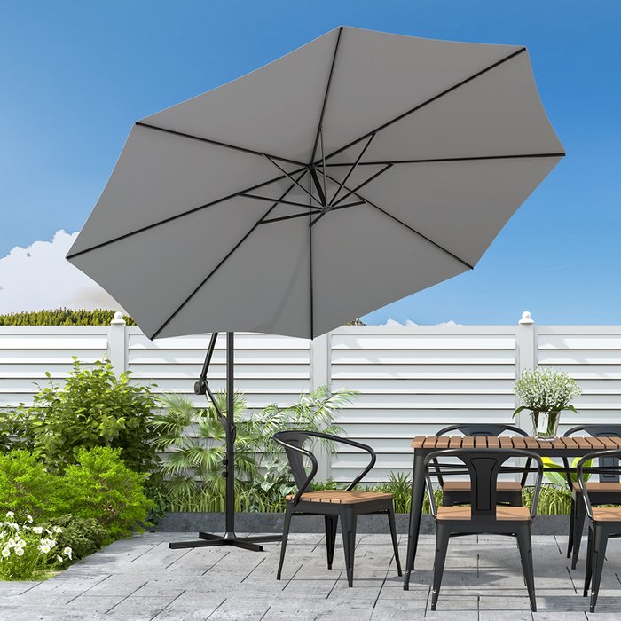 The Range | Livingandhome 3M Cantilever Parasol Garden Sun Shade Canopy with Cross Iron Base - Light Grey Livingandhome 3M Cantilever Parasol Garden Sun Shade Canopy with Cross Iron Base - Light Grey