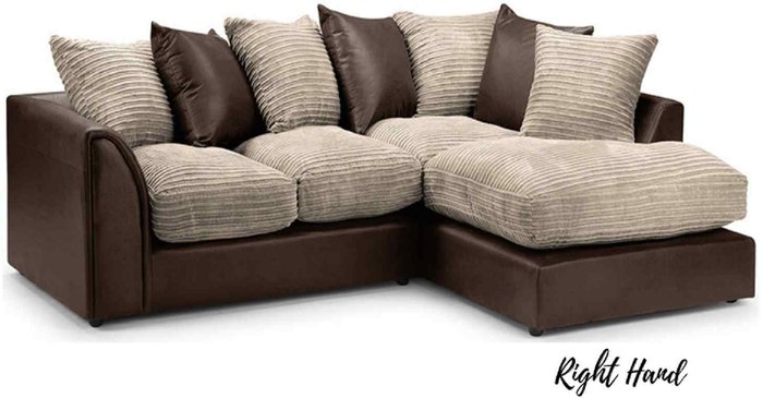 The Range | Sturridge Modern Chenille And Faux Leather Fabric RHF Corner Sofa Mink Sturridge Modern Chenille And Faux Leather Fabric RHF Corner Sofa Mink