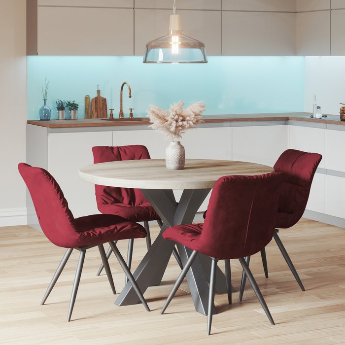 The Range | Ruby and Anrar Dining Set - Light Brown / Red / Rectangular Ruby and Anrar Dining Set - Light Brown / Red / Rectangular