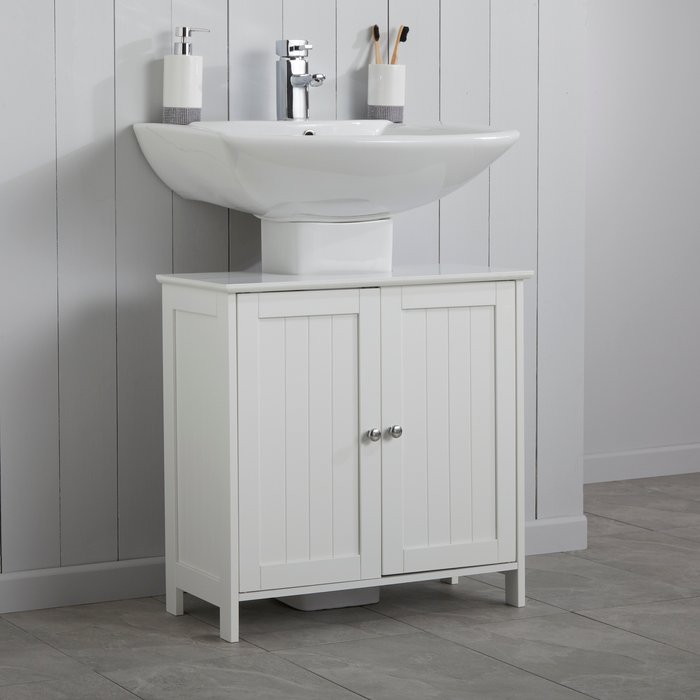 The Range | Tongue and Groove Under Basin Bathroom Sink Cabinet in White - White Tongue and Groove Under Basin Bathroom Sink Cabinet in White - White