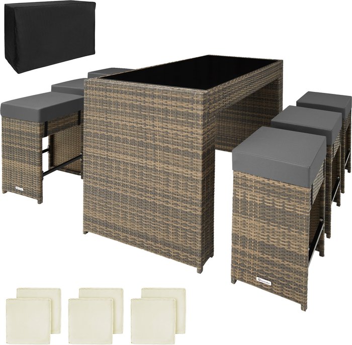 The Range | TECTAKE Tectake Ibiza Rattanbar Set With Protective Cover - Cream TECTAKE Tectake Ibiza Rattanbar Set With Protective Cover - Cream