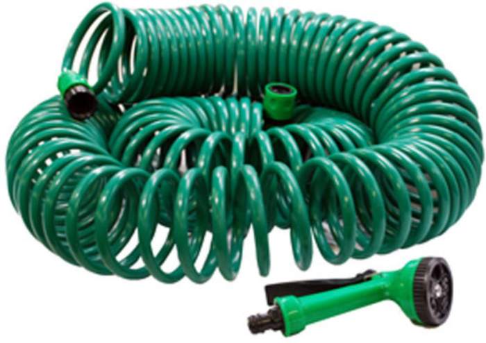 The Range | Samuel Alexander 30m - 100ft Coil Hose Pipe with Free Spray Gun ideal for garden - Green Samuel Alexander 30m - 100ft Coil Hose Pipe with Free Spray Gun ideal for garden - Green