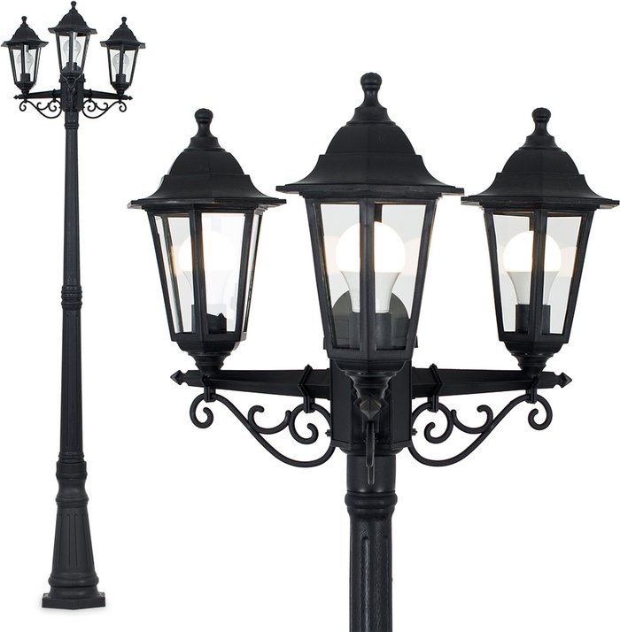 The Range | ValueLights Mayfair 3 Way Black Outdoor Lamp Post Light - Black ValueLights Mayfair 3 Way Black Outdoor Lamp Post Light - Black
