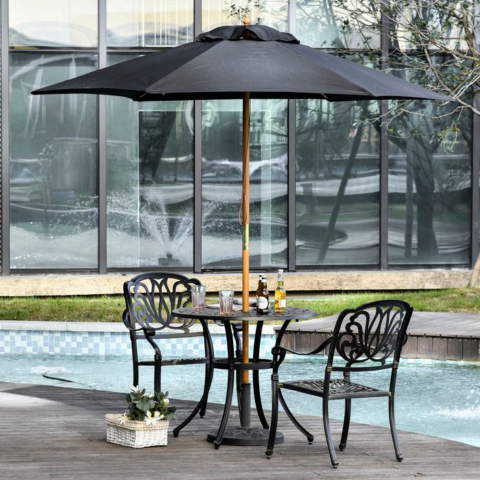 The Range | Outsunny 2.5m Wood Garden Parasol - Black Outsunny 2.5m Wood Garden Parasol - Black