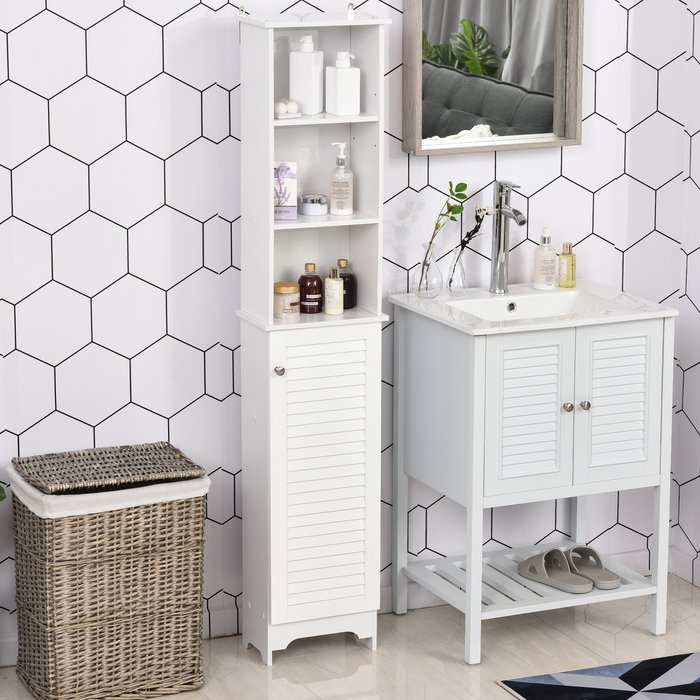 The Range | HOMCOM Tall Bathroom Cabinet Storage Cupboard Floor Standing - White HOMCOM Tall Bathroom Cabinet Storage Cupboard Floor Standing - White