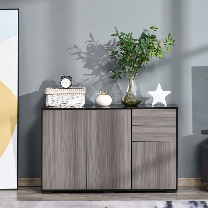 The Range | HOMCOM Push-Open Side Cabinet with 2 Drawer 2 Door - Light Grey and Black HOMCOM Push-Open Side Cabinet with 2 Drawer 2 Door - Light Grey and Black
