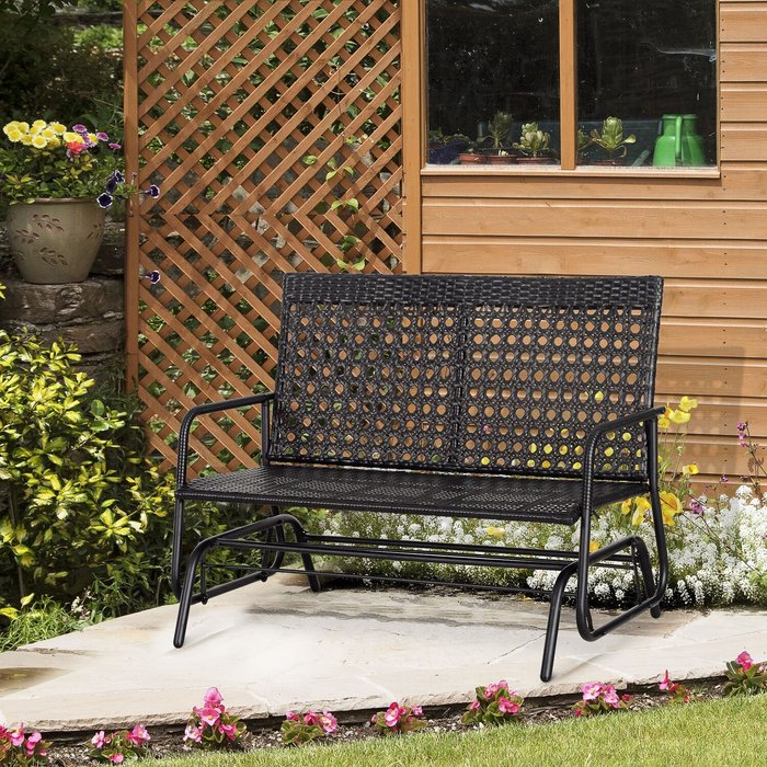 The Range | Outsunny 2 Seater Wicker Glider Bench - Black Outsunny 2 Seater Wicker Glider Bench - Black