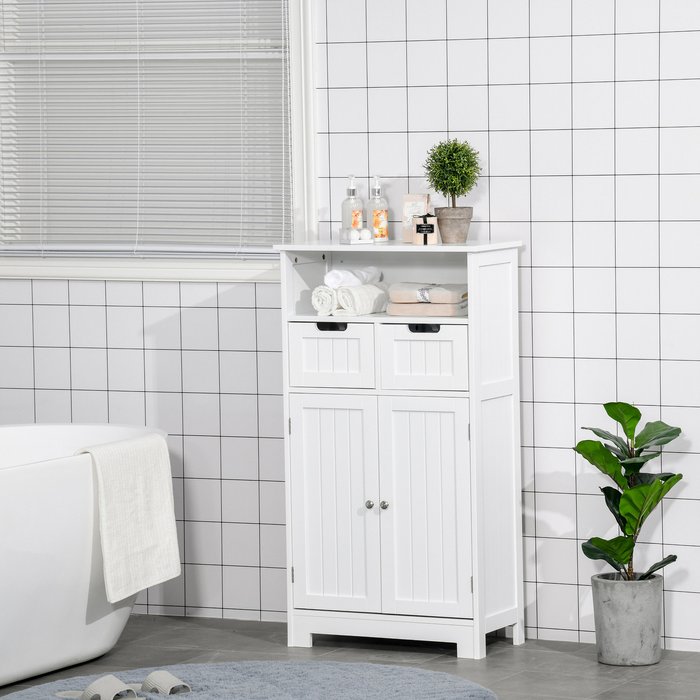The Range | Kleankin Bathroom Floor Cabinet Free Standing Storage Cupboard - White Kleankin Bathroom Floor Cabinet Free Standing Storage Cupboard - White