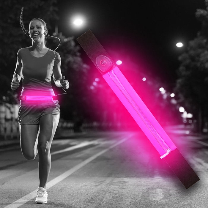 The Range | Ultra Lightweight LED Running Belt USB Rechargeable Waistpack - Pink Ultra Lightweight LED Running Belt USB Rechargeable Waistpack - Pink