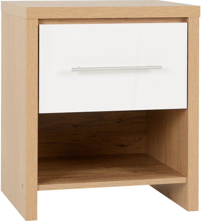 The Range | Seconique Seville 1 Drawer Bedside Cabinet - White, Light Oak Seconique Seville 1 Drawer Bedside Cabinet - White, Light Oak