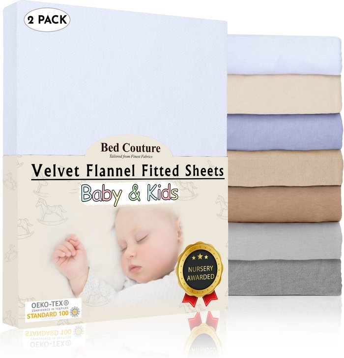 The Range | 60x120 cm Velvet Flannel Fitted Crib Bed Sheets - White 60x120 cm Velvet Flannel Fitted Crib Bed Sheets - White