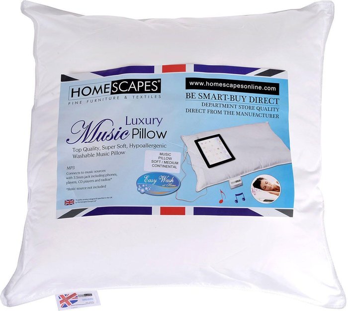The Range | Homescapes Homescapes Super Microfibre Square Music Pillow with Speaker - White Homescapes Homescapes Super Microfibre Square Music Pillow with Speaker - White