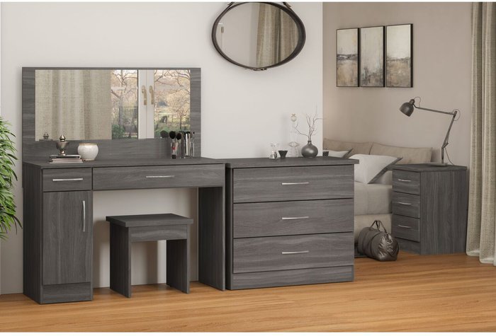 The Range | Seconique Nevada Vanity Dressing Table Set - Black Wood Grain Seconique Nevada Vanity Dressing Table Set - Black Wood Grain