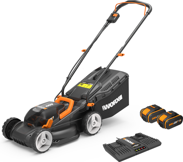 The Range | Worx Worx WG779E.1 Cordless Lawn Mower 34cm x2 4.0ah - Black Worx Worx WG779E.1 Cordless Lawn Mower 34cm x2 4.0ah - Black