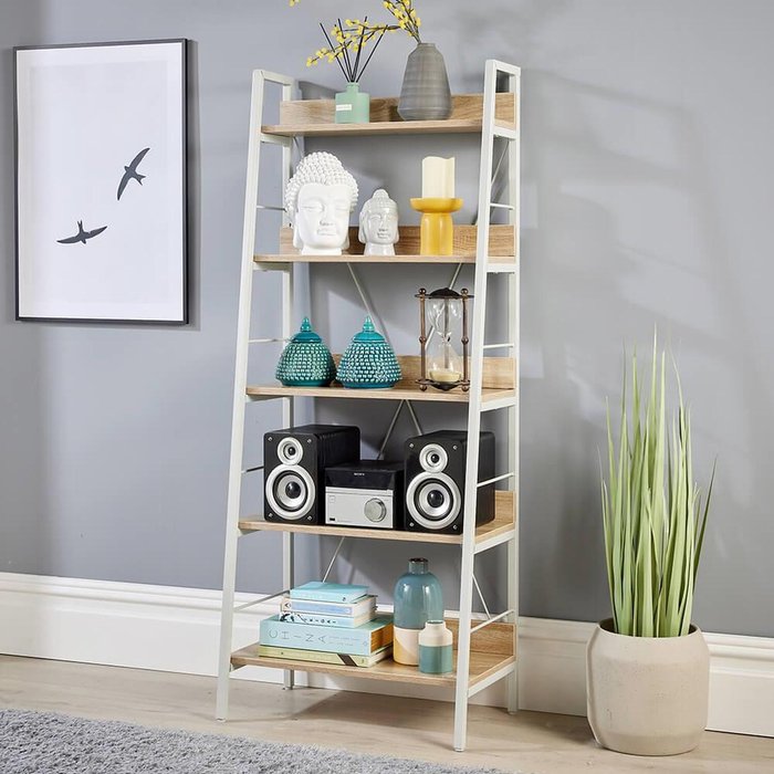 The Range | Home Source Urban 5 Tier Narrow Ladder Bookcase Shelving Unit - Light Oak Home Source Urban 5 Tier Narrow Ladder Bookcase Shelving Unit - Light Oak