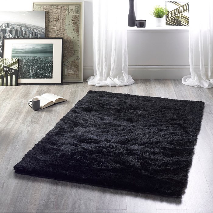 The Range | The Rug Wholesaler Cosy Black Luxury Shaggy Rug - Black The Rug Wholesaler Cosy Black Luxury Shaggy Rug - Black