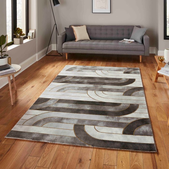 The Range | The Rug Wholesaler Grey and Gold Textured Geometric Living Room Rug - Grey Gold The Rug Wholesaler Grey and Gold Textured Geometric Living Room Rug - Grey Gold