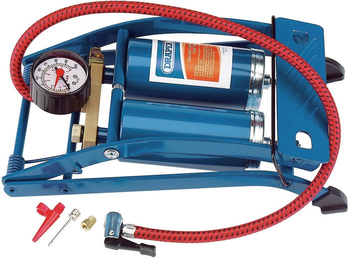 The Range | Draper Draper Double Cylinder Foot Pump with Pressure Gauge Draper Draper Double Cylinder Foot Pump with Pressure Gauge