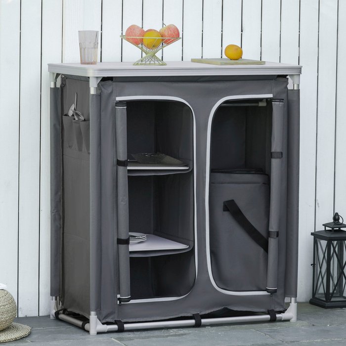The Range | Outsunny Outdoor Aluminum 3-shelf Camping Cupboard Kitchen Station Cook Table - Outsunny Outsunny Outdoor Aluminum 3-shelf Camping Cupboard Kitchen Station Cook Table - Outsunny