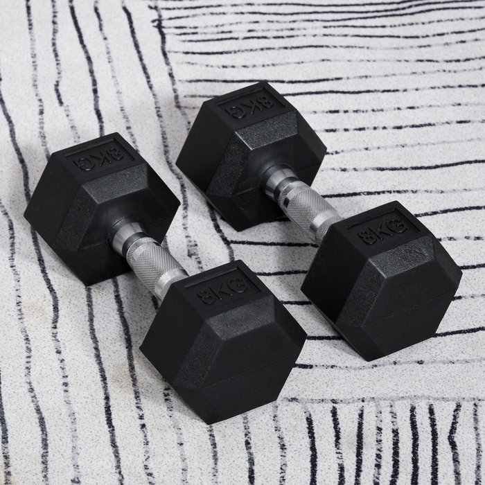 The Range | HOMCOM Hex Dumbbell Rubber Weights Sets - Black / 8kg HOMCOM Hex Dumbbell Rubber Weights Sets - Black / 8kg