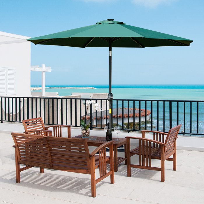 The Range | Outsunny Outsunny 2.7M Patio Led Umbrella With Push Button Tilt/Crank 8 Ribs Green Outsunny Outsunny 2.7M Patio Led Umbrella With Push Button Tilt/Crank 8 Ribs Green