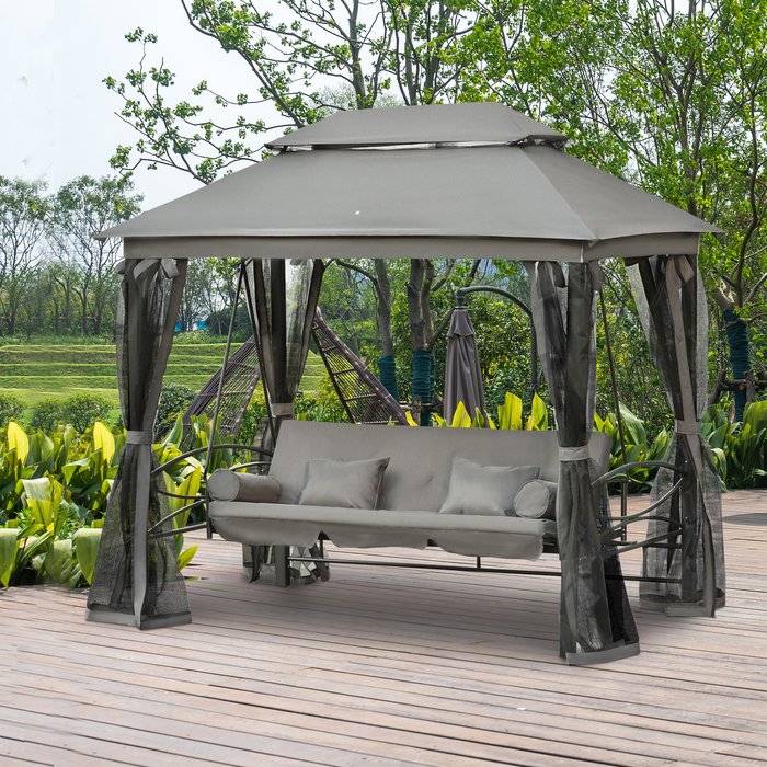 The Range | Outsunny Outsunny 3 Seater Swing Chair Hammock Gazebo Patio Bench - Outdoor Grey Outsunny Outsunny 3 Seater Swing Chair Hammock Gazebo Patio Bench - Outdoor Grey