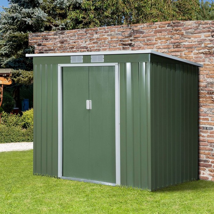 The Range | Outsunny 7x4ft Metal Garden Storage Shed - Green Outsunny 7x4ft Metal Garden Storage Shed - Green