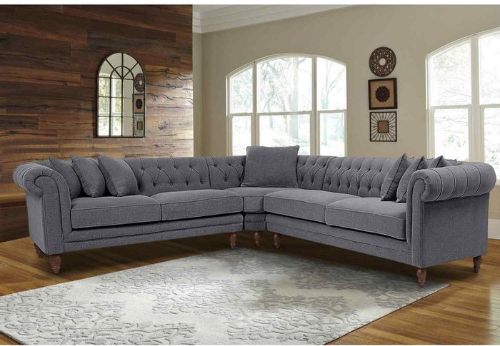The Range | Simply Eleganza Elliot Chesterfield Corner Sofa in Velvet Fabric - Grey Simply Eleganza Elliot Chesterfield Corner Sofa in Velvet Fabric - Grey