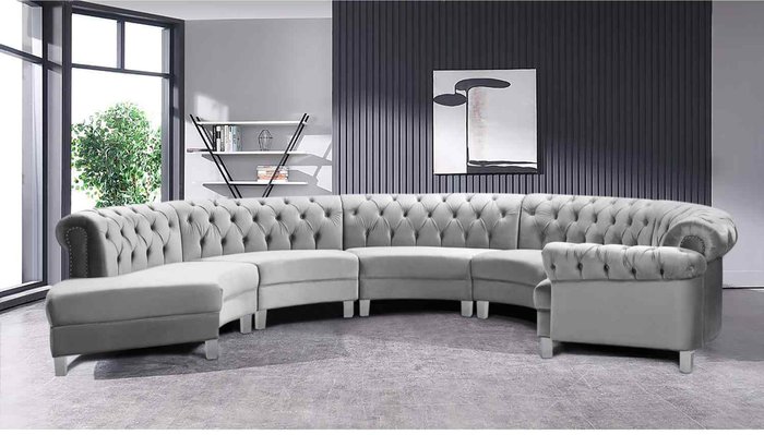 The Range | Simply Eleganza Lynda Chesterfield Large Sofa Velour Fabric with Buttons - Grey Simply Eleganza Lynda Chesterfield Large Sofa Velour Fabric with Buttons - Grey