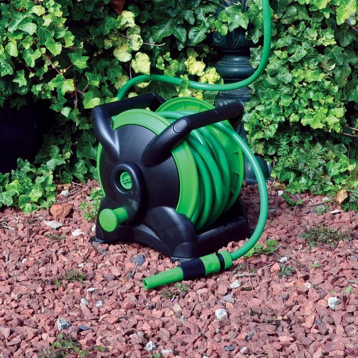 The Range | Samuel Alexander 15m Compact Garden Hose Pipe on Reel with Spray Nozzle - Green Samuel Alexander 15m Compact Garden Hose Pipe on Reel with Spray Nozzle - Green