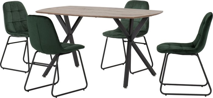 The Range | Seconique Athens Rectangular Dining Set with Lukas Chairs - Oak effect table with Emerald Green chairs Seconique Athens Rectangular Dining Set with Lukas Chairs - Oak effect table with Emerald Green chairs