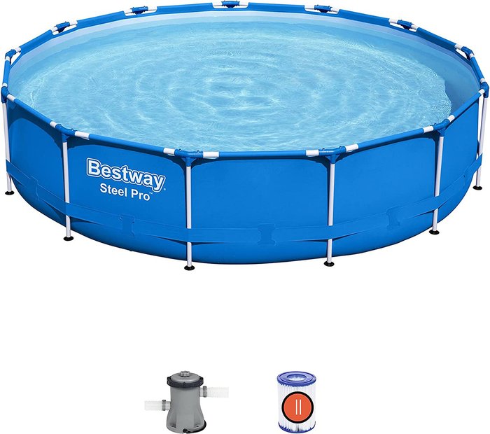 The Range | Bestway Round Steel Pro Pool with Filter Pump - Blue Bestway Round Steel Pro Pool with Filter Pump - Blue
