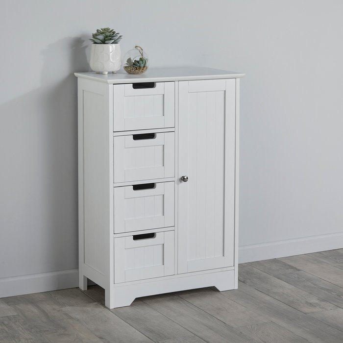 The Range | Tongue Groove Single Door Cabinet Storage Unit with Drawers in White - White Tongue Groove Single Door Cabinet Storage Unit with Drawers in White - White