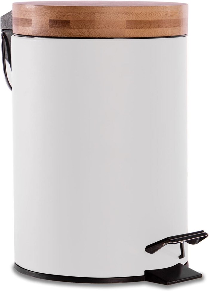The Range | Maison & White 3L Bathroom Bin with Bamboo Lid - Silver Maison & White 3L Bathroom Bin with Bamboo Lid - Silver