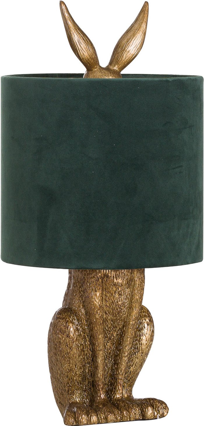 The Range | Hill Antique Gold Hare Table Lamp With Green Velvet Shade Hill Antique Gold Hare Table Lamp With Green Velvet Shade