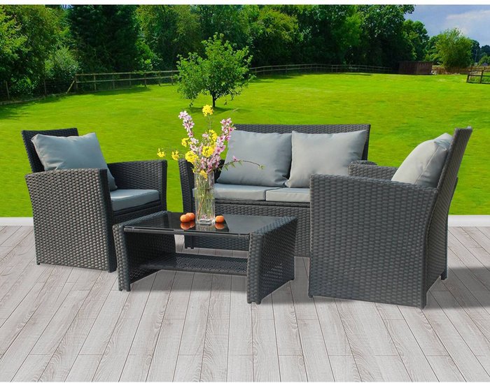 The Range | BIRCHTREE Rattan Garden Furniture Outdoor Set - Black BIRCHTREE Rattan Garden Furniture Outdoor Set - Black