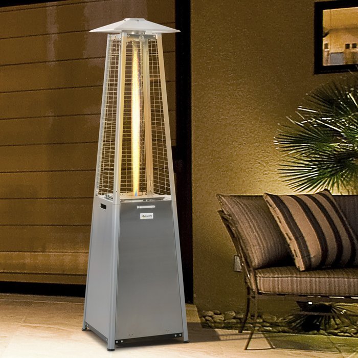 The Range | Outsunny Outsunny 11.2kw Pyramid Gas Patio Heater - Silver Outsunny Outsunny 11.2kw Pyramid Gas Patio Heater - Silver