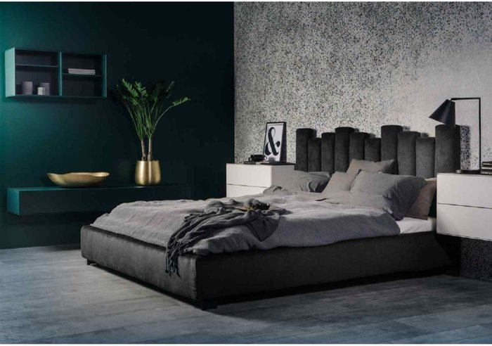 The Range | Glexton Bed Small Double Plush Velvet Black Glexton Bed Small Double Plush Velvet Black