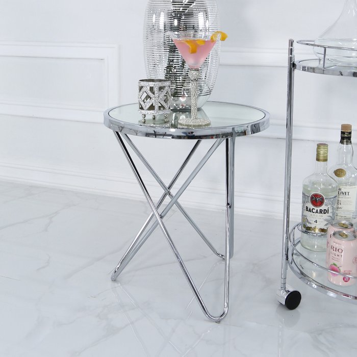 The Range | Vanity Living Elly Round Metal Glass Side Table - White Silver Vanity Living Elly Round Metal Glass Side Table - White Silver