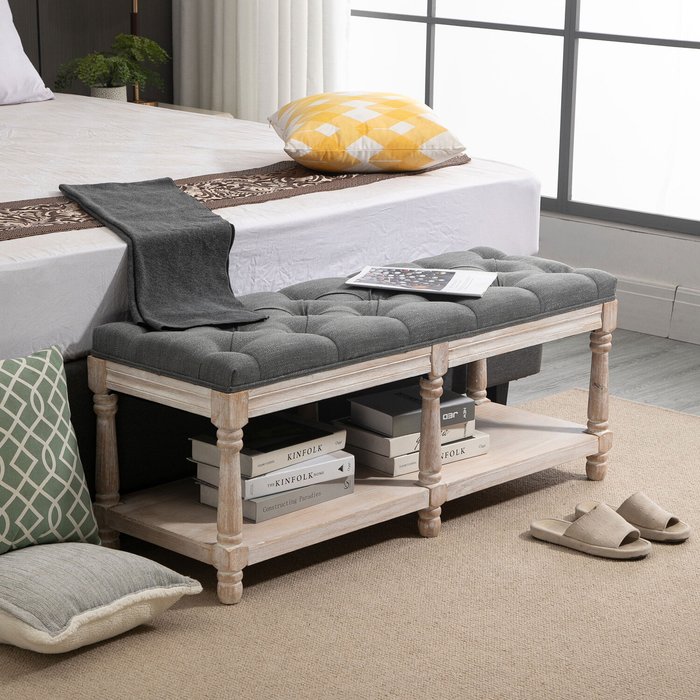 The Range | HOMCOM 2 Tier Bed End Bench - Grey HOMCOM 2 Tier Bed End Bench - Grey