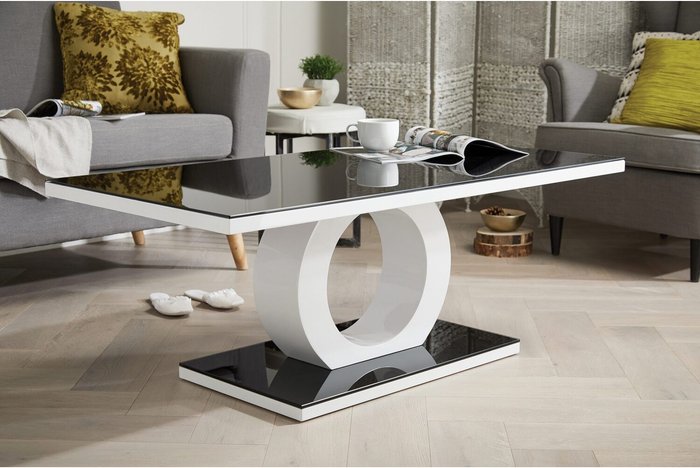 The Range | FurnitureboxUK Giovani Modern Halo High Gloss and Glass Coffee Table - Black & White FurnitureboxUK Giovani Modern Halo High Gloss and Glass Coffee Table - Black & White