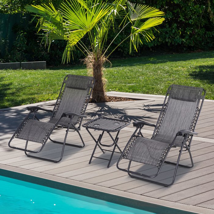 The Range | Outsunny Folding Zero Gravity Chairs and Table Set - Light Grey Outsunny Folding Zero Gravity Chairs and Table Set - Light Grey