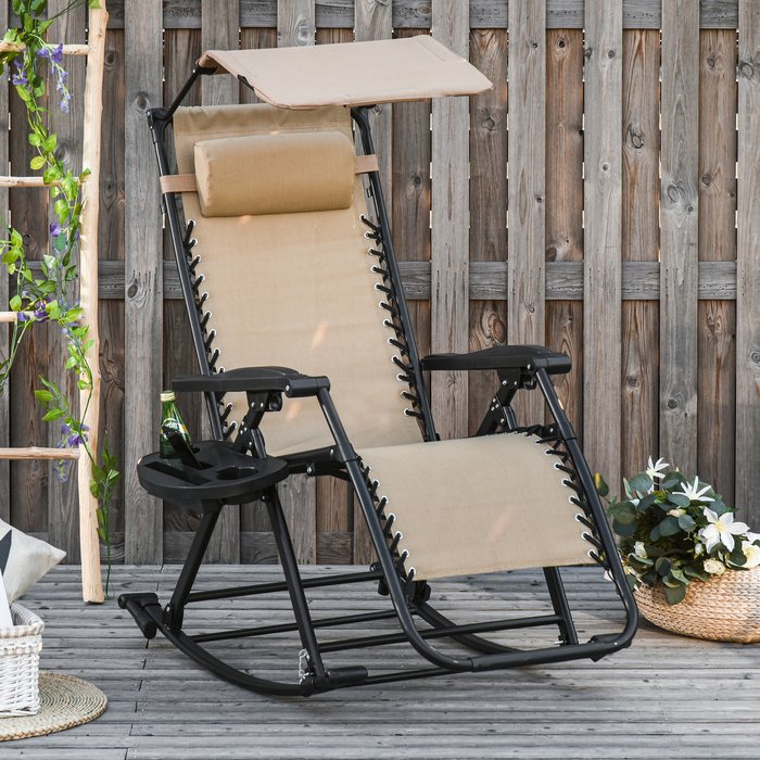 The Range | Outsunny Garden Rocking Chair Folding Recliner - Beige Outsunny Garden Rocking Chair Folding Recliner - Beige