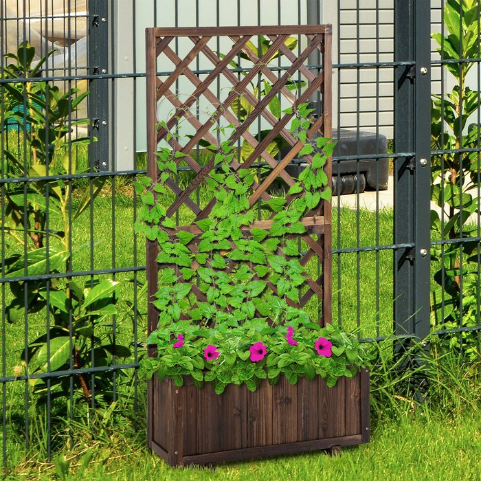 The Range | Outsunny Outsunny Flower Stand Plant Shelf Outdoor Pine Trough Planter Climbing Plants - Brown Outsunny Outsunny Flower Stand Plant Shelf Outdoor Pine Trough Planter Climbing Plants - Brown