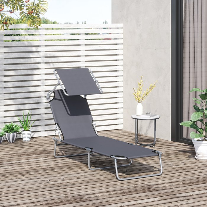 The Range | Outsunny Outsunny Garden Folding Sun Lounger w/ Sunshade - Grey Outsunny Outsunny Garden Folding Sun Lounger w/ Sunshade - Grey