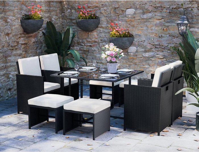 The Range | 9PC Rattan Dining Garden Furniture Set - Black / No protective cover 9PC Rattan Dining Garden Furniture Set - Black / No protective cover